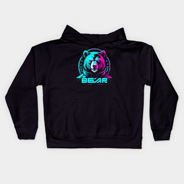 Bear Icon Cyberpunk Kids Hoodie by TaevasDesign